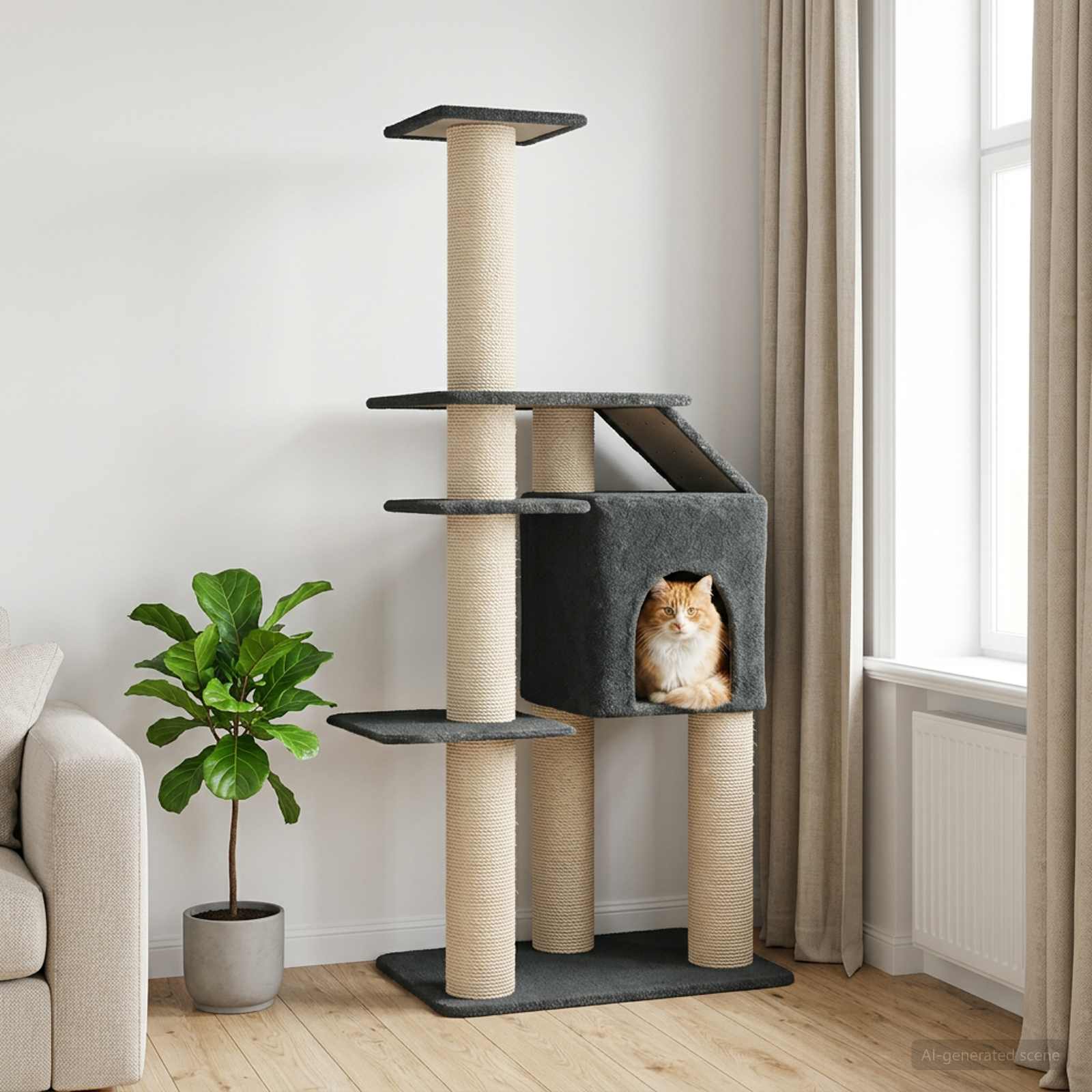 Katzennbaum mit Sisal-Kratzsäulen Dunkelgrau 183 cm
