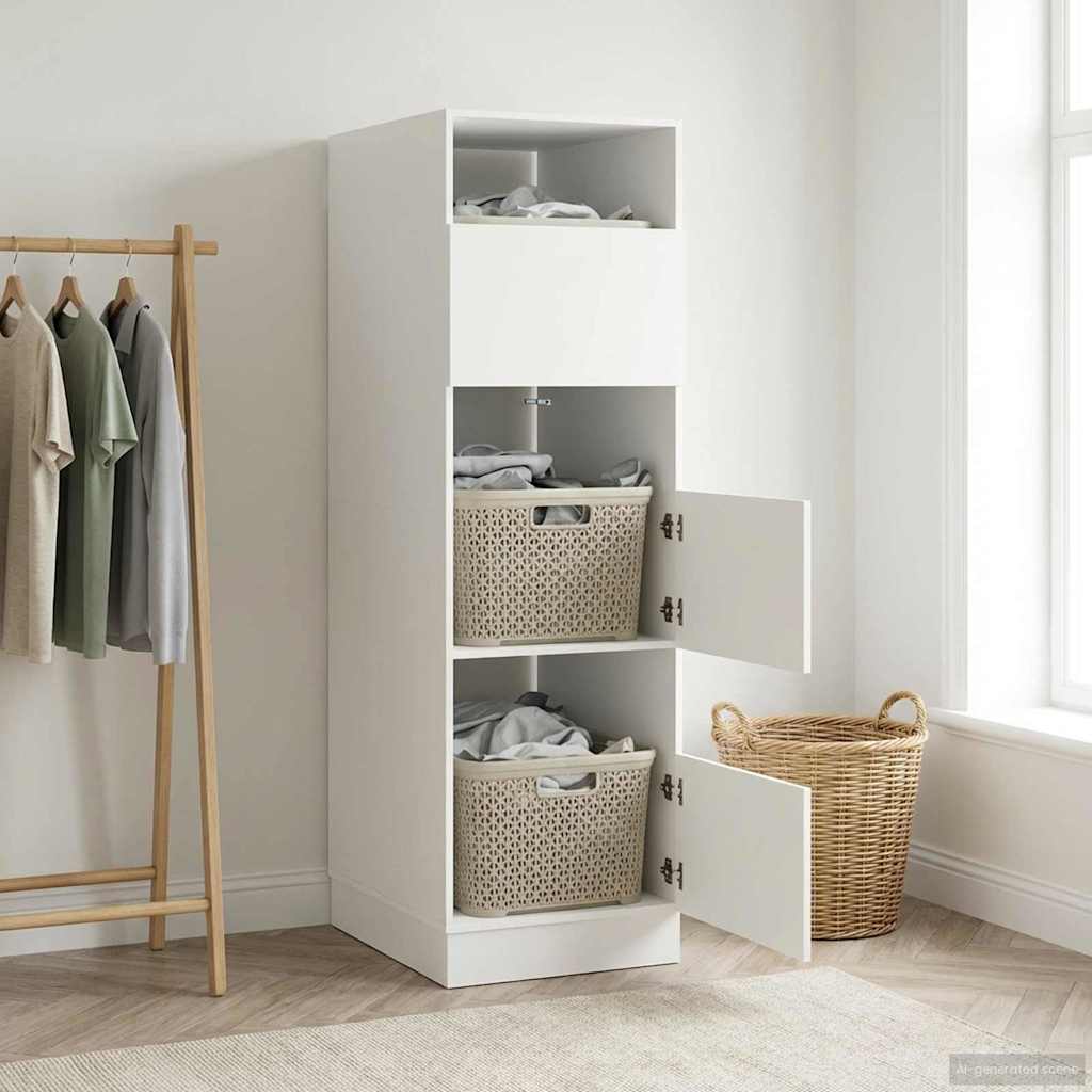 Wäscheschrank mit Speicher mit Tür Weiß Holzwerkstoff