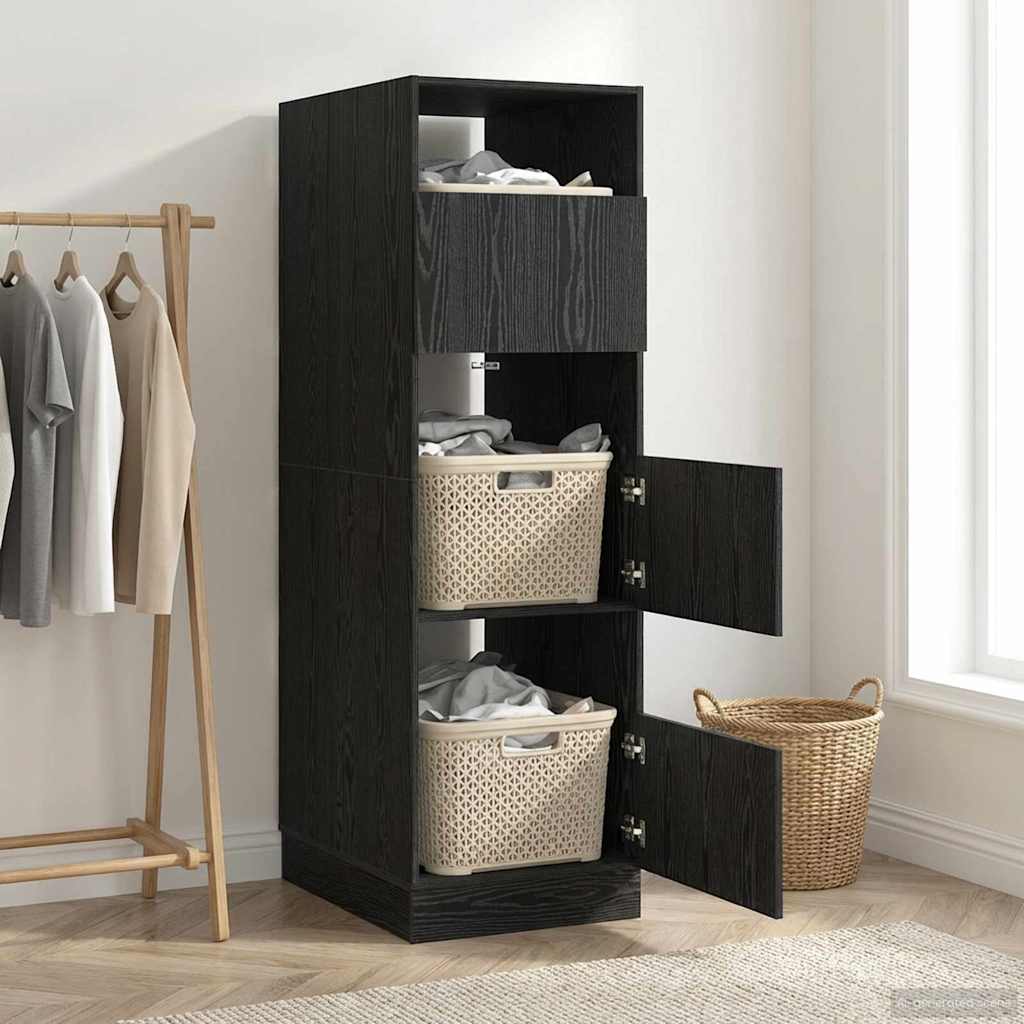 Wäscheschrank mit Tür Schwarz Eichen-Optik 50 x 68 x 162 cm