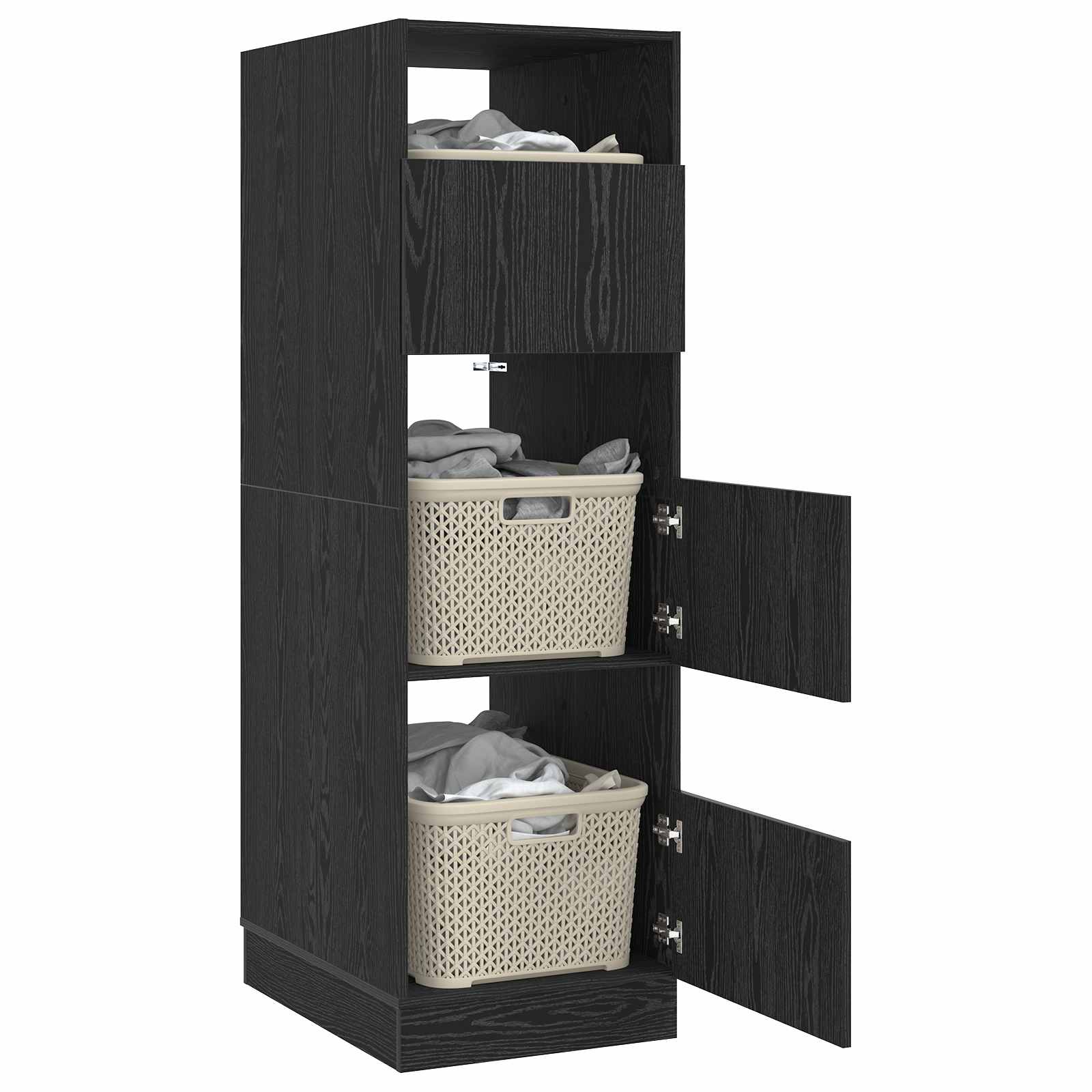 Wäscheschrank mit Tür Schwarz Eichen-Optik 50 x 68 x 162 cm