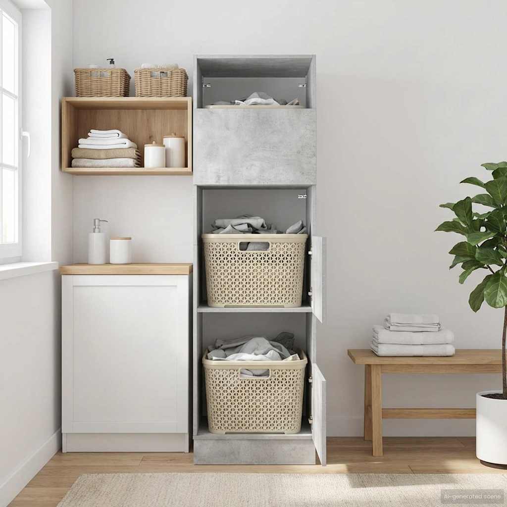 Wäscheschrank mit Speicher Beton 50 x 68 x 162 cm Holzwerkstoff
