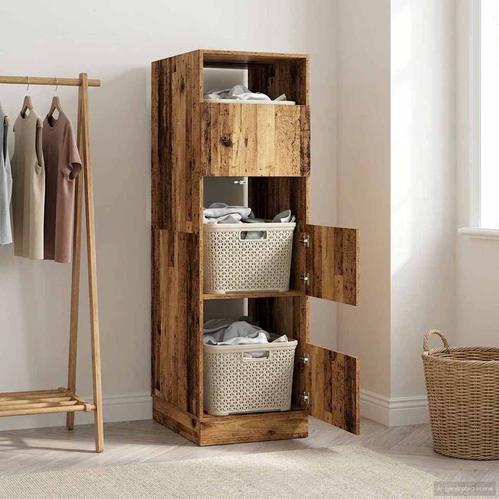 Wäscheschrank mit Speicher mit Tür Altholz Holzwerkstoff