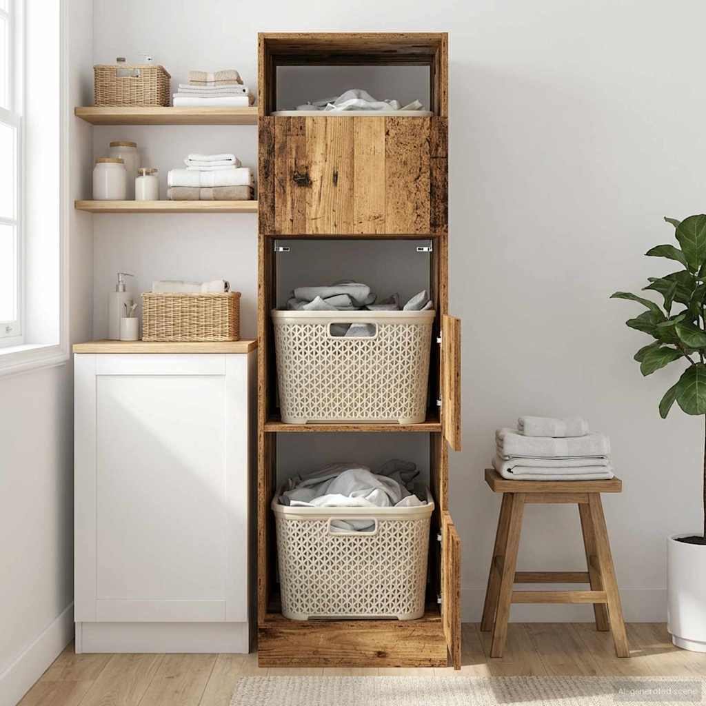 Wäscheschrank mit Speicher mit Tür Altholz Holzwerkstoff