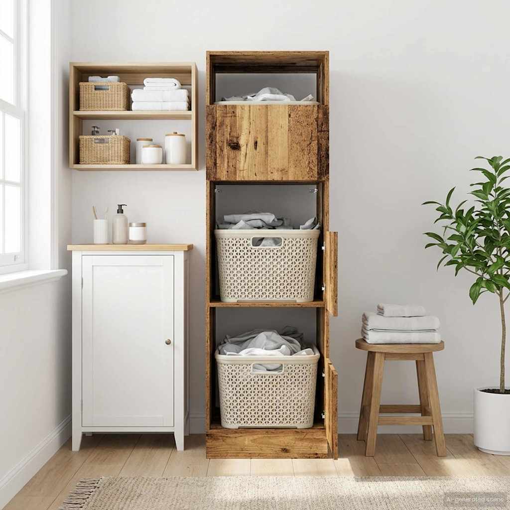 Wäscheschrank mit Speicher mit Tür Artisan-Eiche Holzwerkstoff