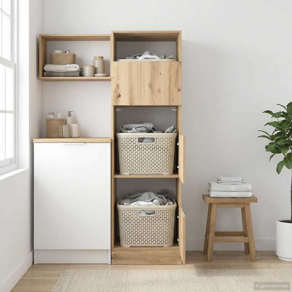 Wäscheschrank mit Speicher mit Tür Artisan-Eiche Holzwerkstoff
