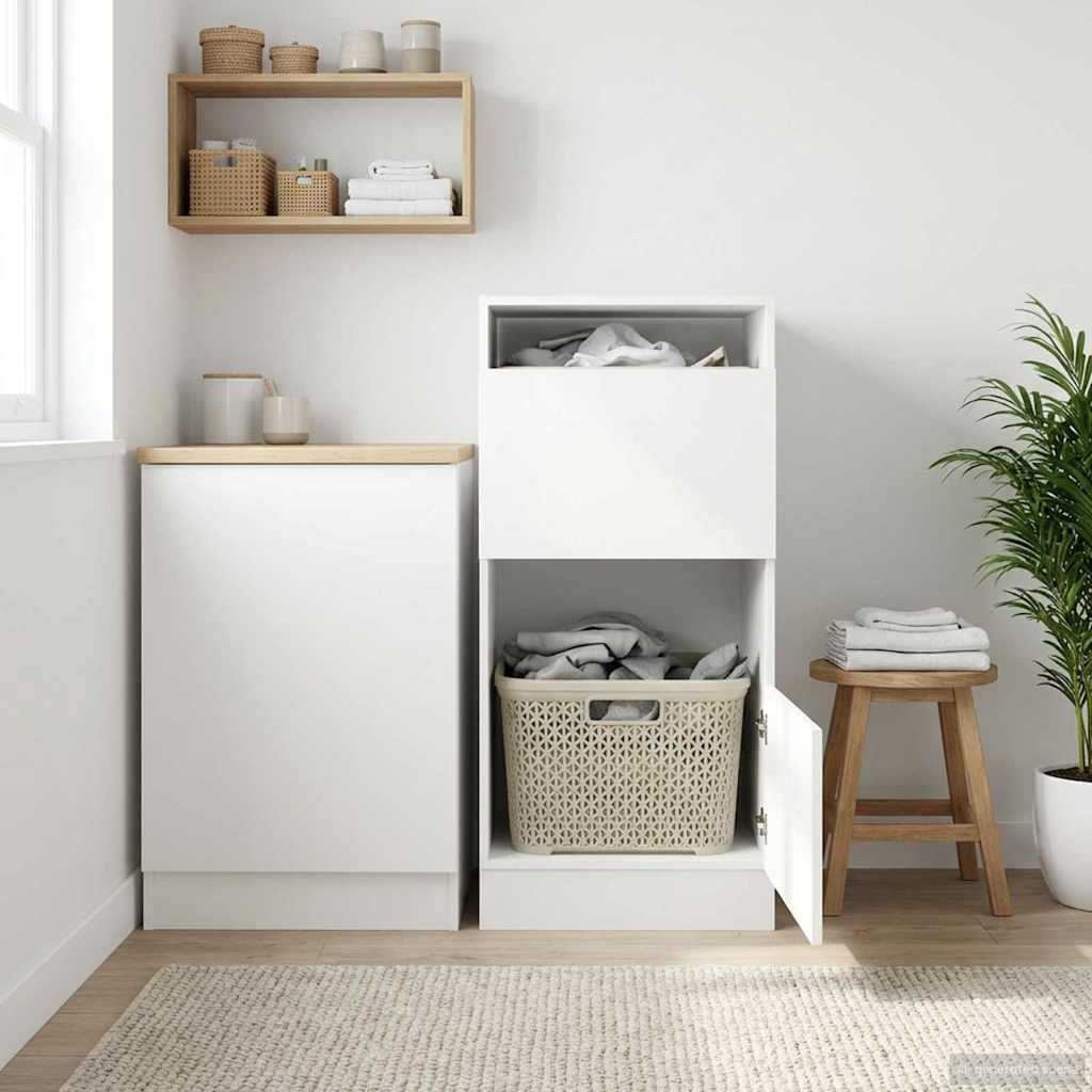Wäscheschrank mit Speicher Weiß 50 x 68 x 102 cm Holzwerkstoff