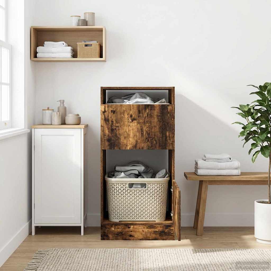 Wäscheschrank mit Speicher Geräucherte Eiche Holzwerkstoff