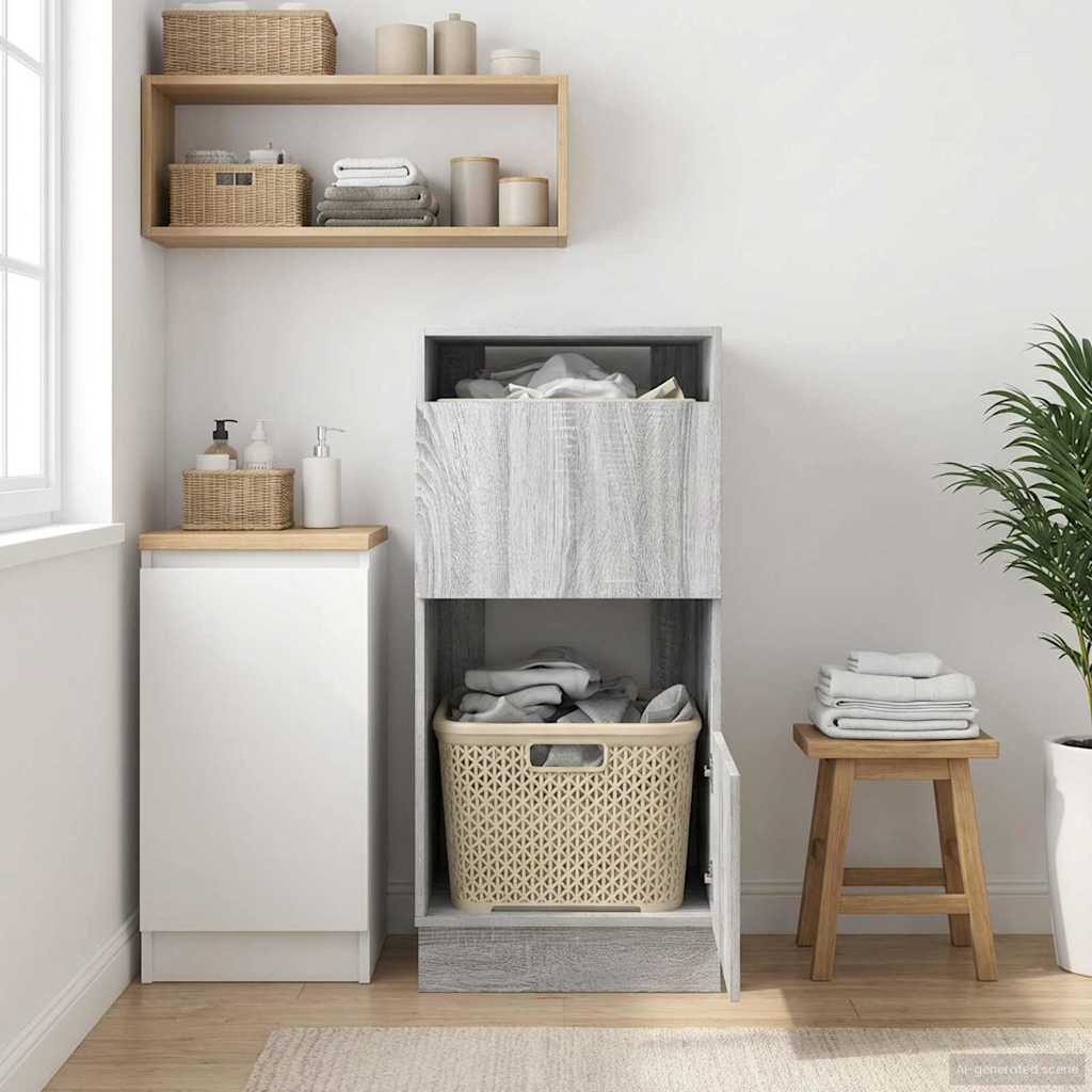 Wäscheschrank mit Speicher mit Tür Graues Sonoma Holzwerkstoff