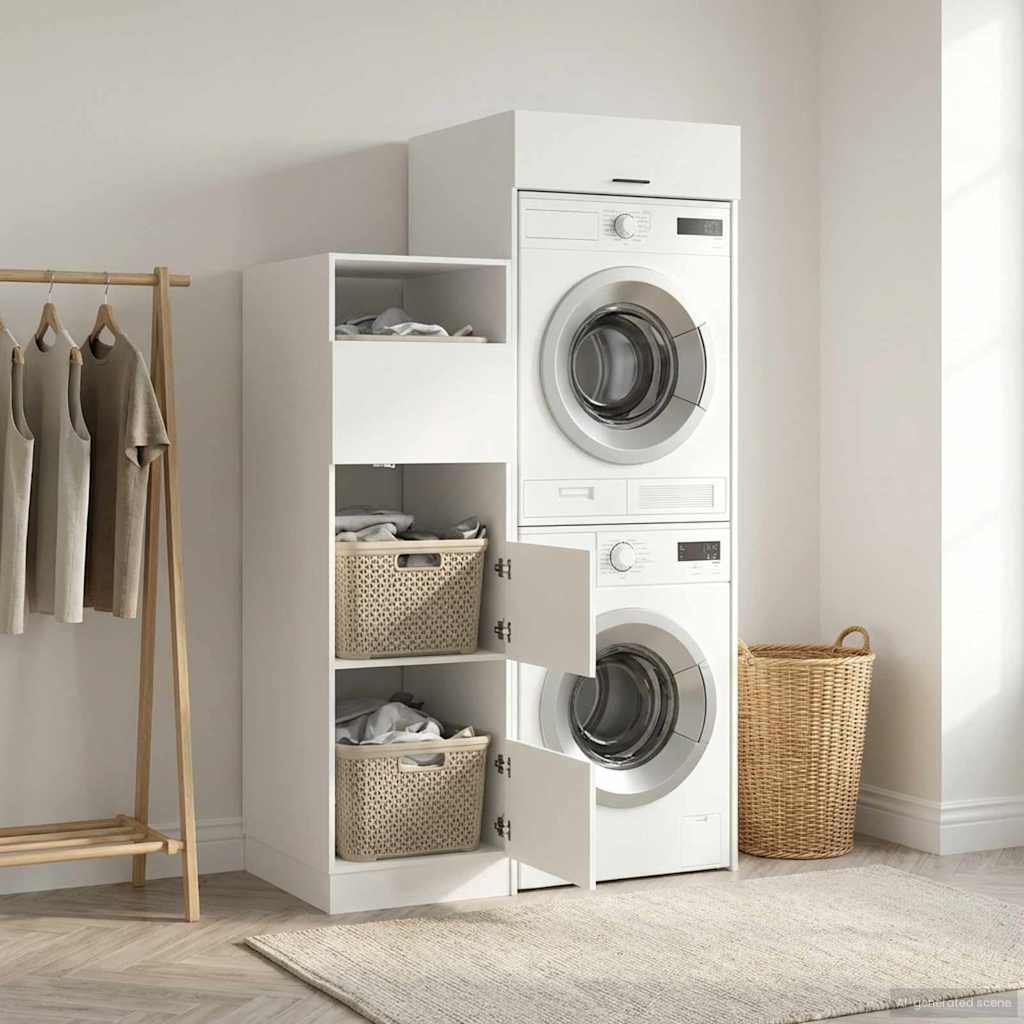 Wäscheschrank Set mit Speicher 2 pcs Weiß Holzwerkstoff