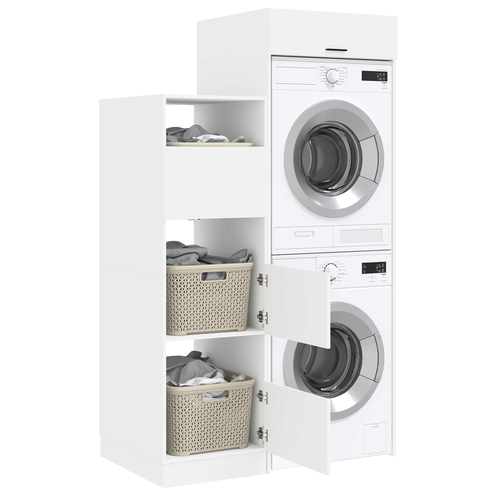 Wäscheschrank Set mit Speicher 2 pcs Weiß Holzwerkstoff