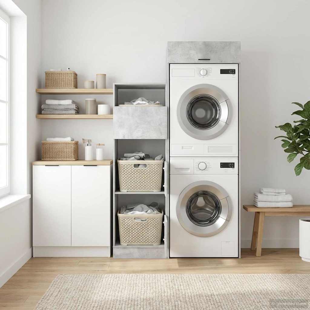 Wäscheschrank-Set mit Speicher 2 Stk. Beton Holzwerkstoff