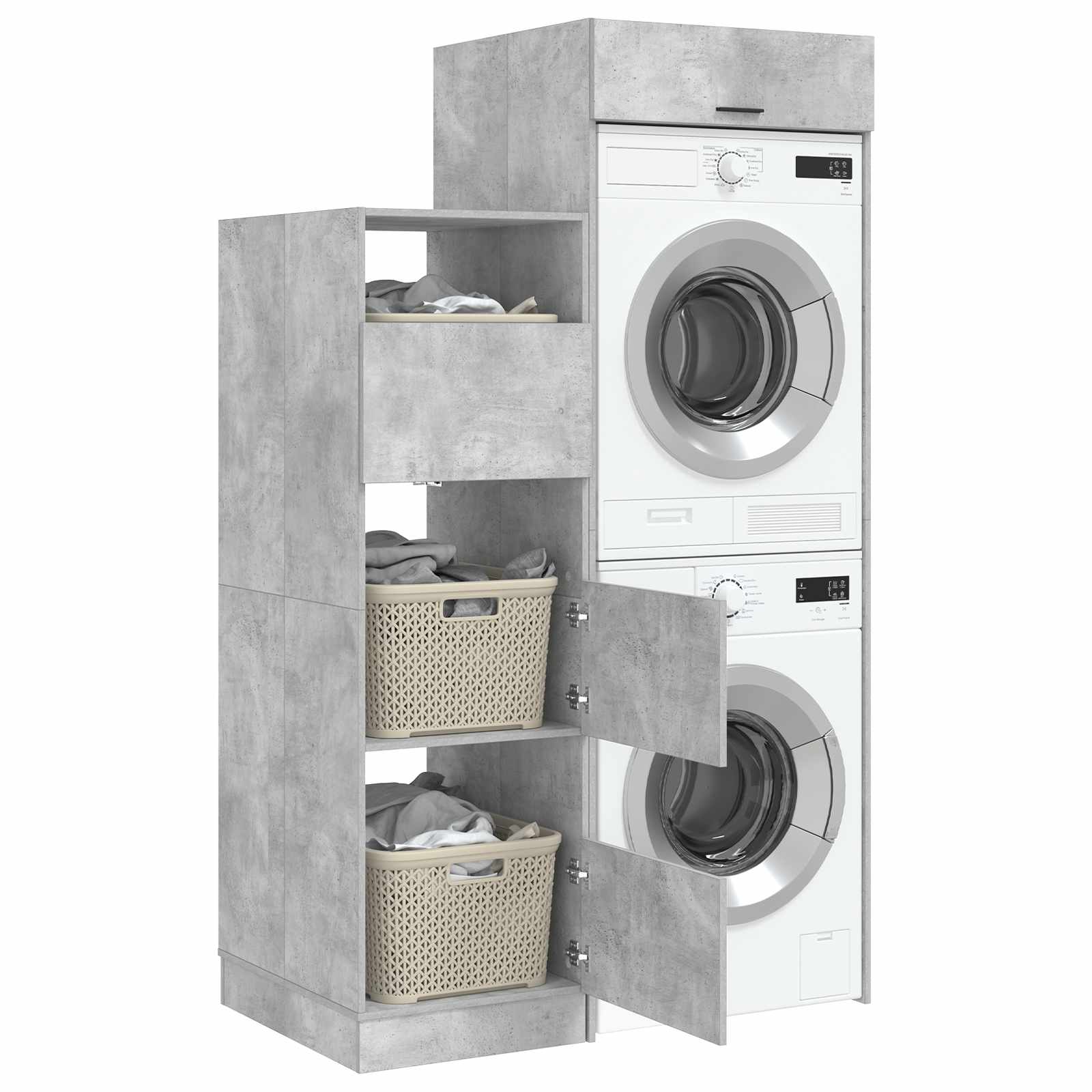 Wäscheschrank-Set mit Speicher 2 Stk. Beton Holzwerkstoff