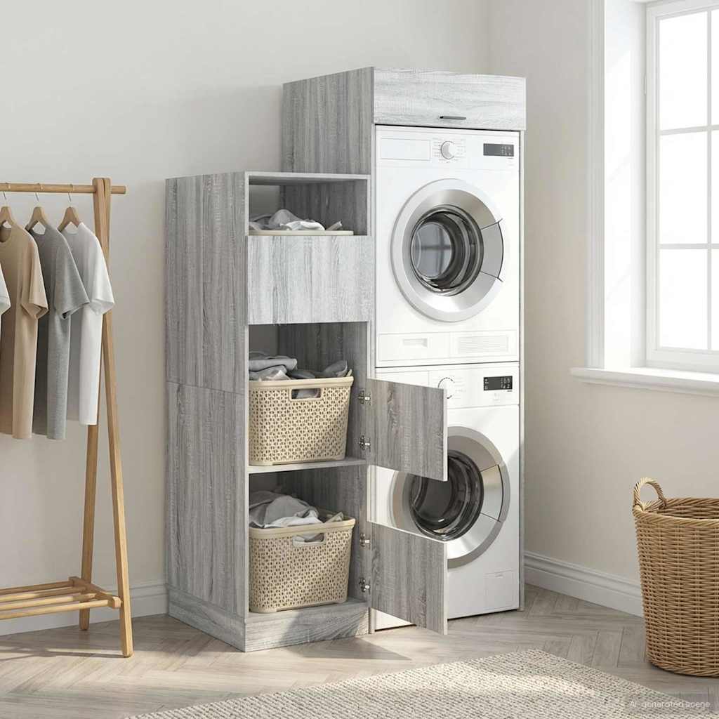 Wäscheschrank-Set 2 Stk. Graues Sonoma Holzwerkstoff