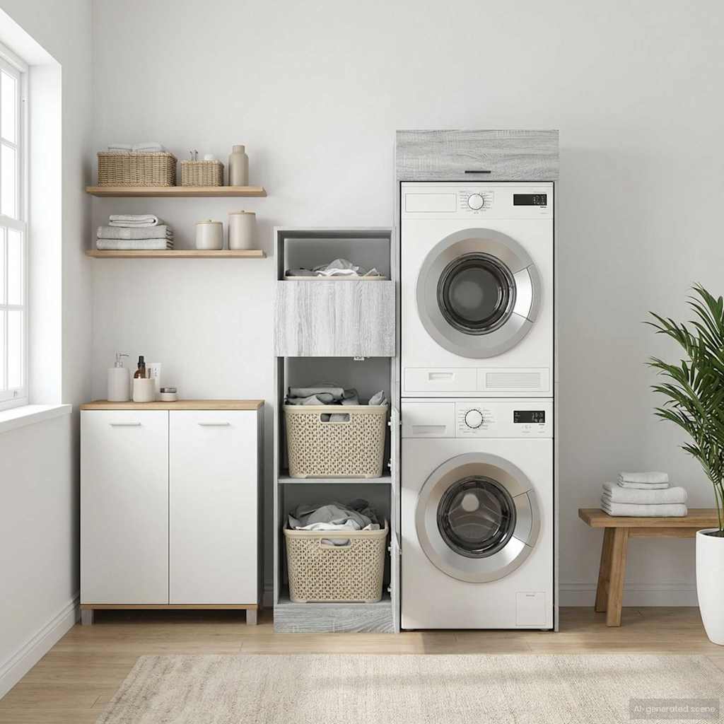 Wäscheschrank-Set 2 Stk. Graues Sonoma Holzwerkstoff