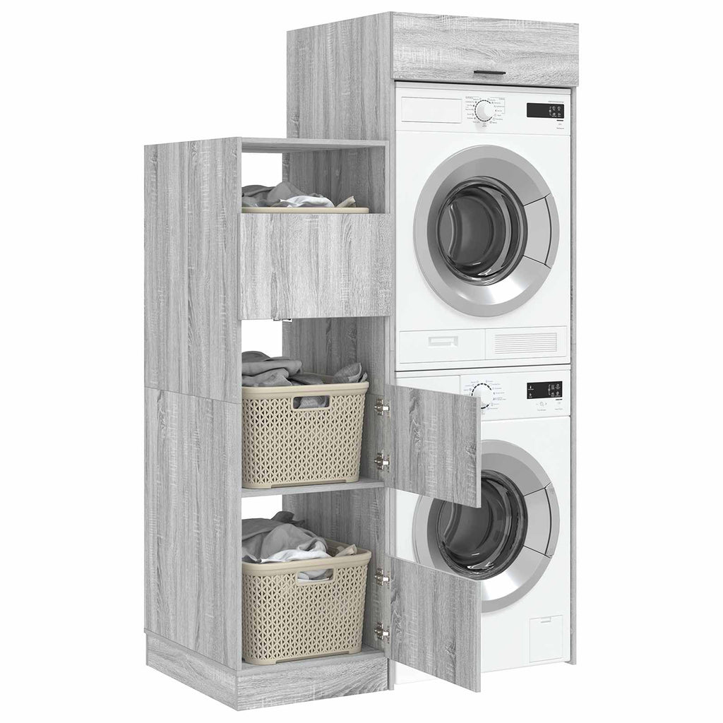 Wäscheschrank-Set 2 Stk. Graues Sonoma Holzwerkstoff