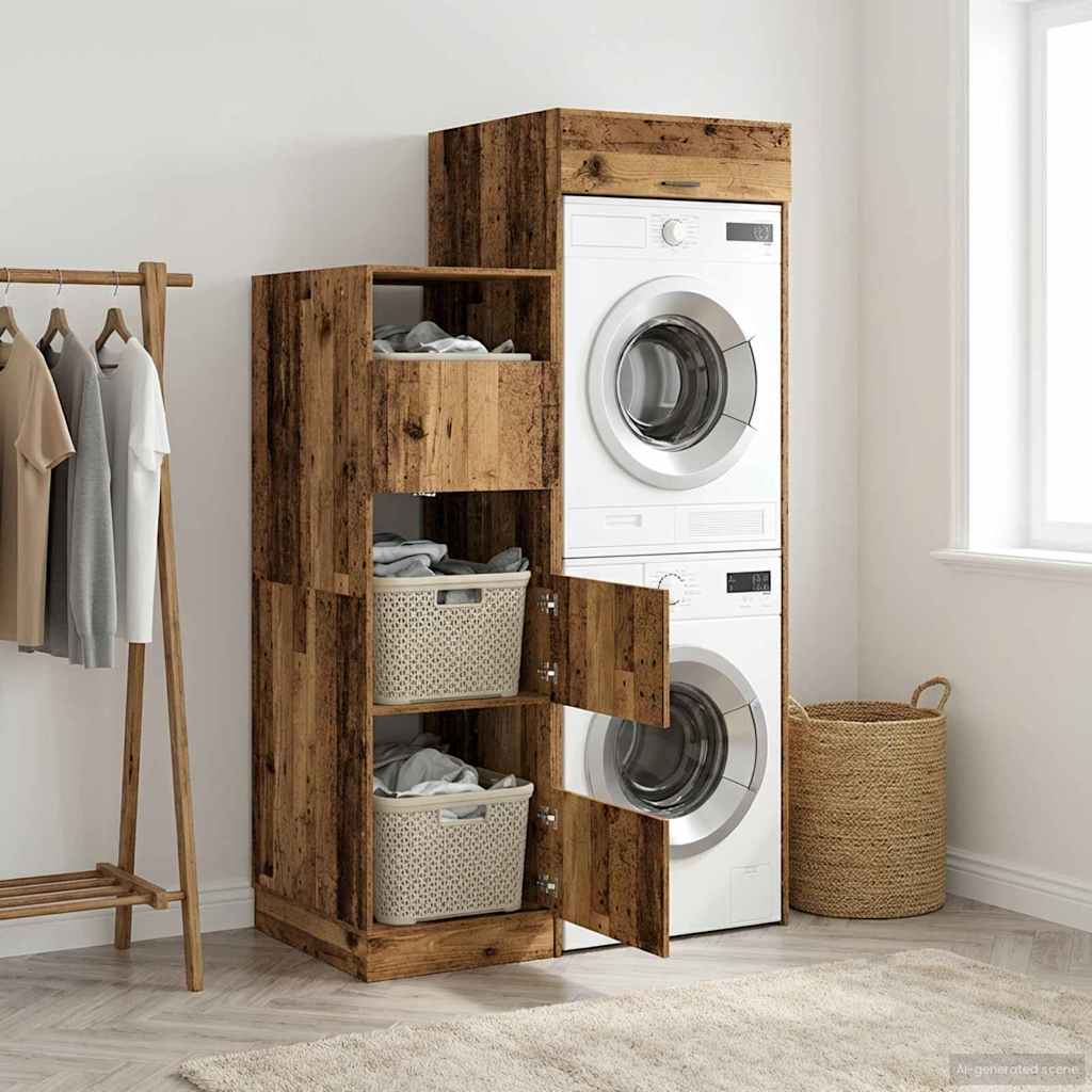 Wäscheschrank-Set mit Speicher 2 Stk. Altholz Holzwerkstoff