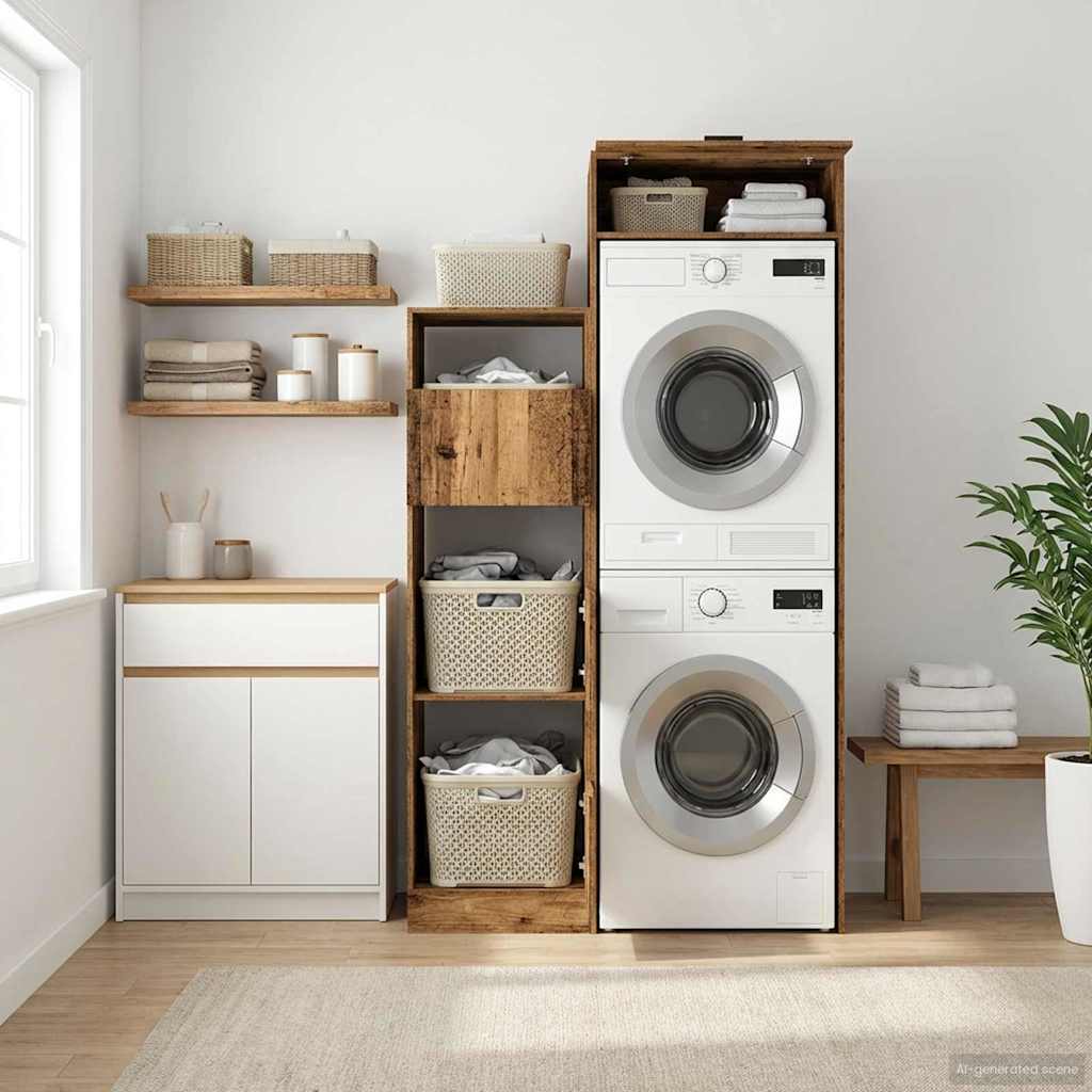 Wäscheschrank-Set mit Speicher 2 Stk. Altholz Holzwerkstoff