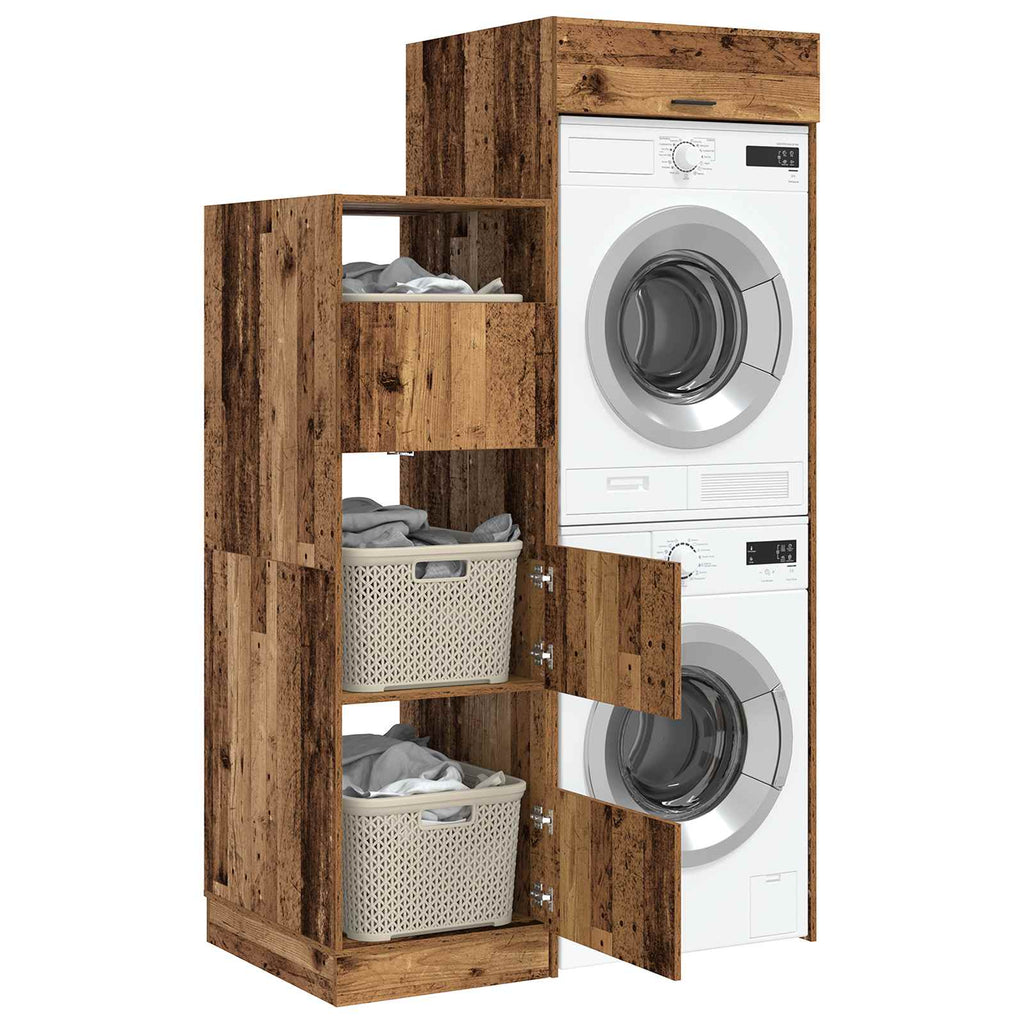 Wäscheschrank-Set mit Speicher 2 Stk. Altholz Holzwerkstoff