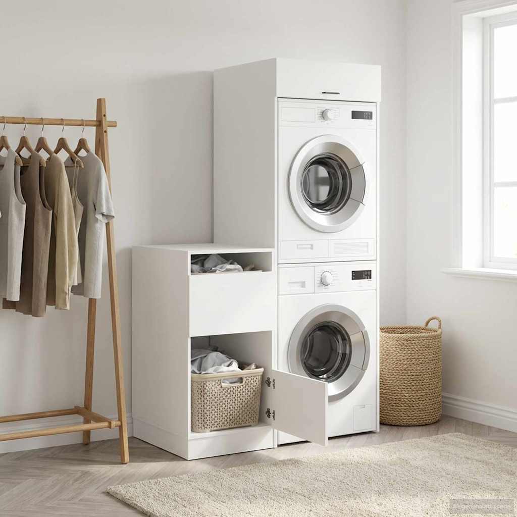 Wäscheschrank Set mit Speicher 2 pcs Weiß Holzwerkstoff