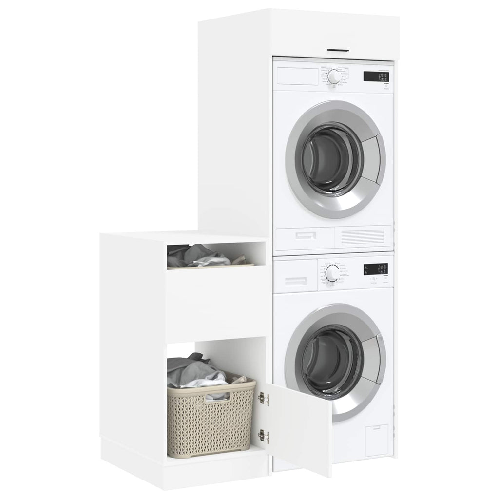 Wäscheschrank Set mit Speicher 2 pcs Weiß Holzwerkstoff