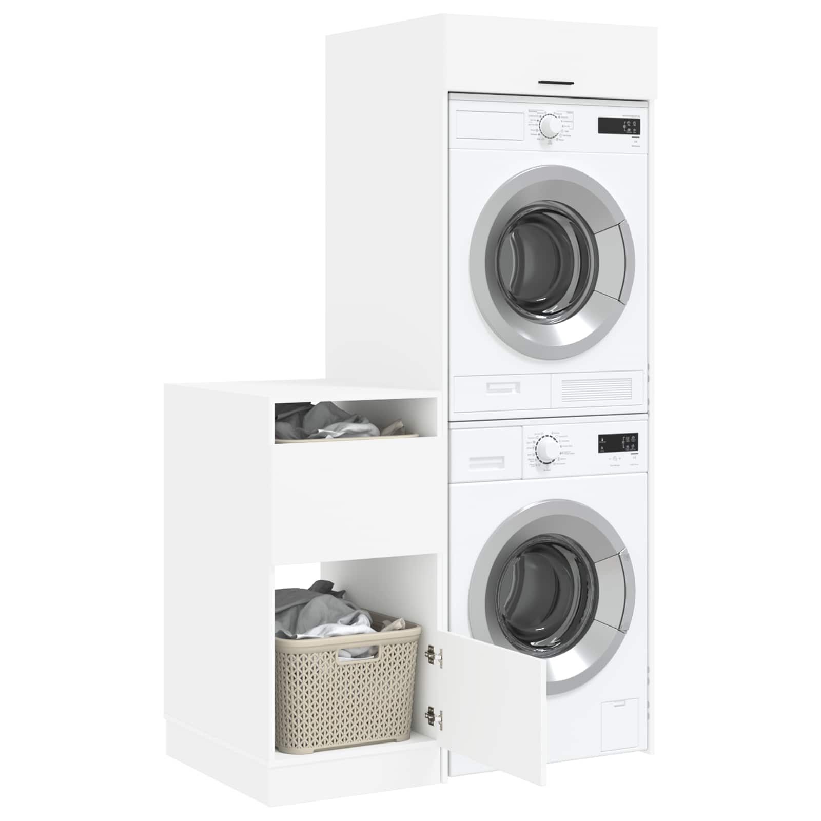 Wäscheschrank Set mit Speicher 2 pcs Weiß Holzwerkstoff