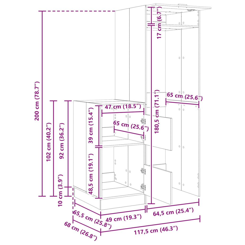 Wäscheschrank Set mit Speicher 2 pcs Weiß Holzwerkstoff