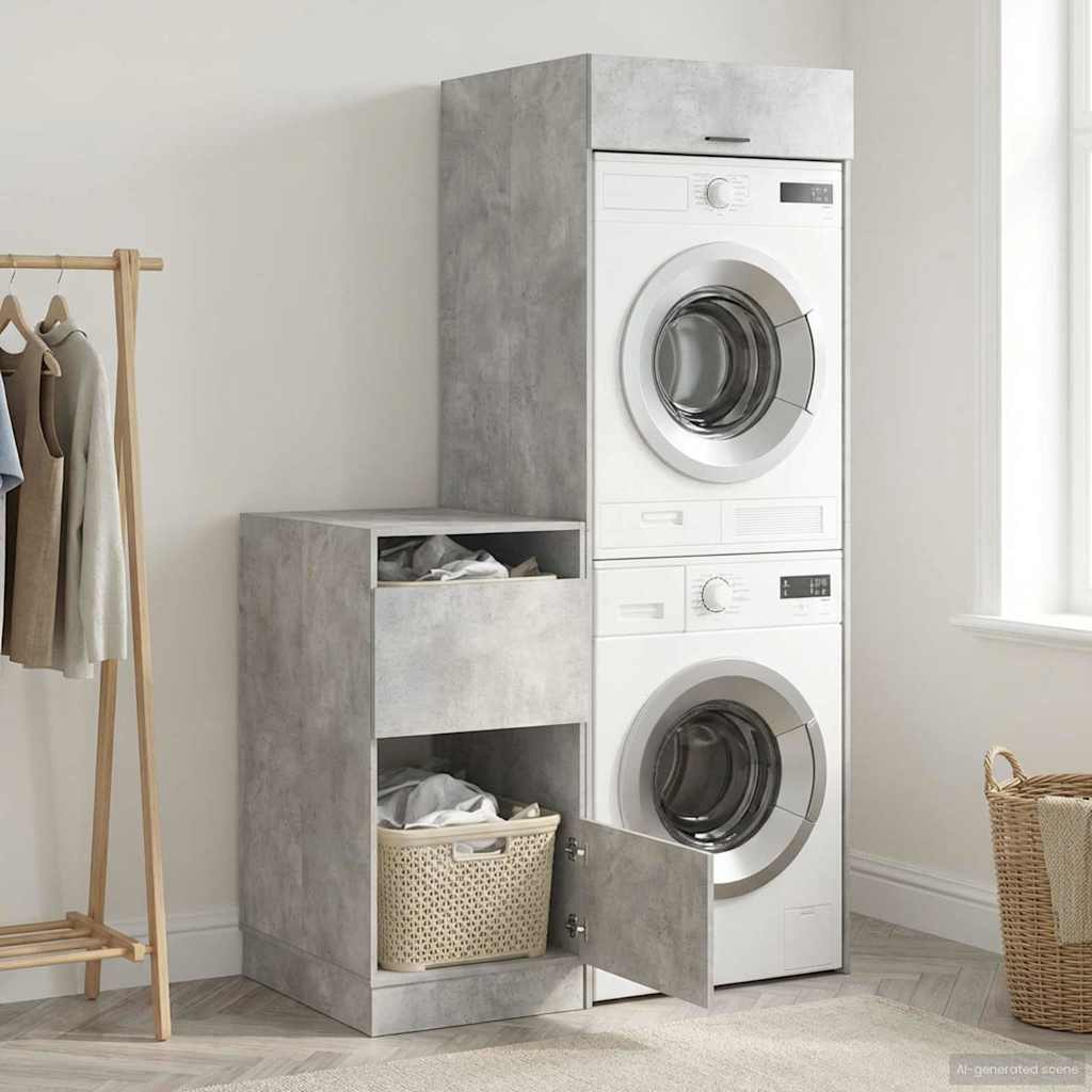 Wäscheschrank-Set mit Speicher 2 Stk. Beton Holzwerkstoff