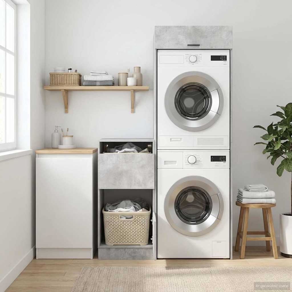 Wäscheschrank-Set mit Speicher 2 Stk. Beton Holzwerkstoff