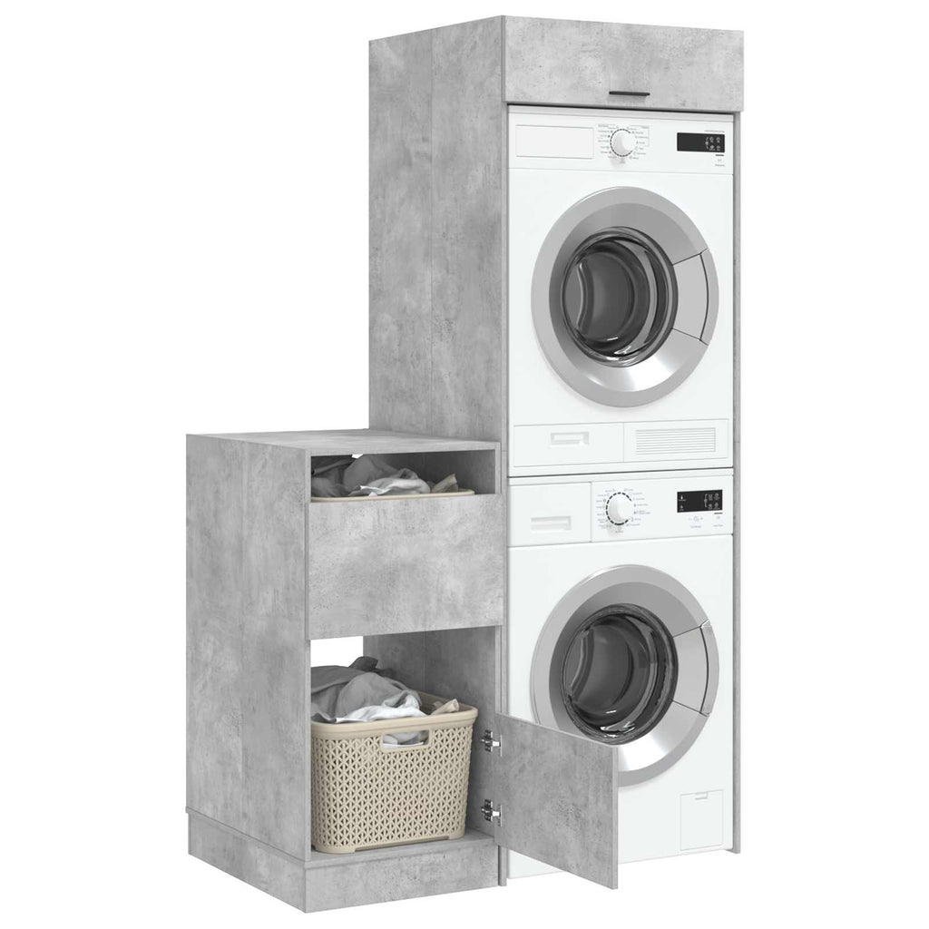 Wäscheschrank-Set mit Speicher 2 Stk. Beton Holzwerkstoff