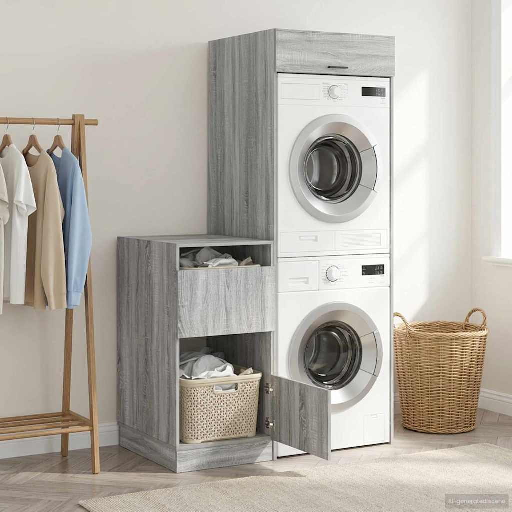 Wäscheschrank-Set 2 Stk. Graues Sonoma Holzwerkstoff