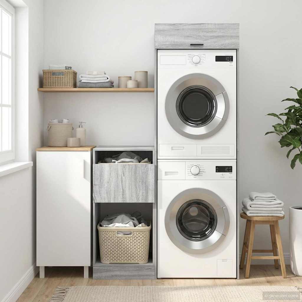 Wäscheschrank-Set 2 Stk. Graues Sonoma Holzwerkstoff