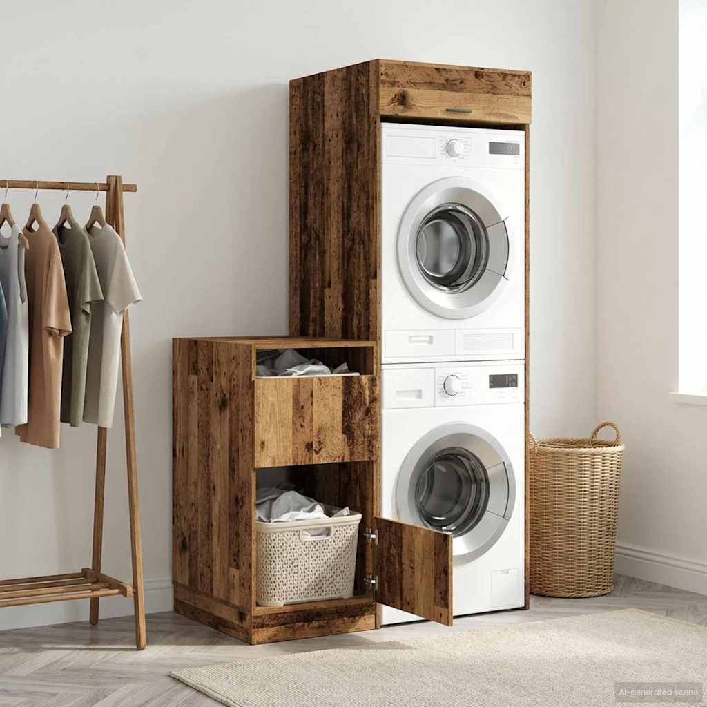 Wäscheschrank-Set mit Speicher 2 Stk. Altholz Holzwerkstoff