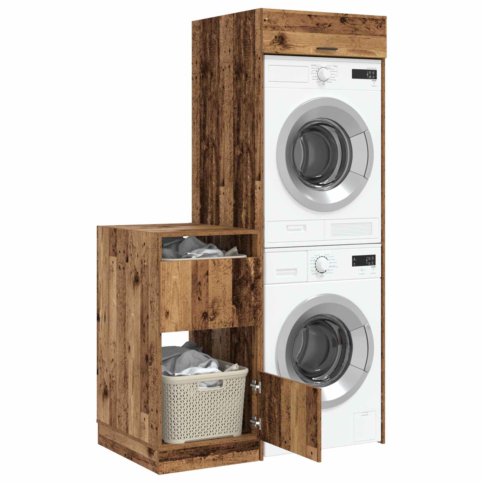 Wäscheschrank-Set mit Speicher 2 Stk. Altholz Holzwerkstoff