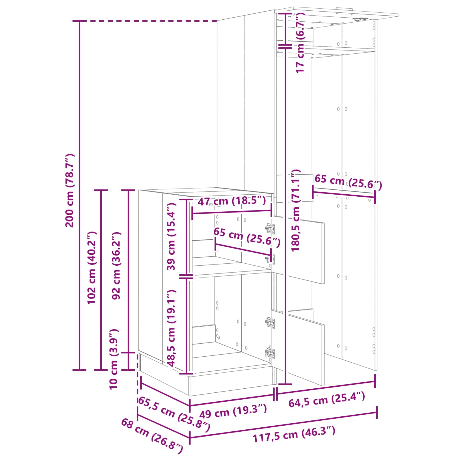 Wäscheschrank-Set mit Speicher 2 Stk. Altholz Holzwerkstoff