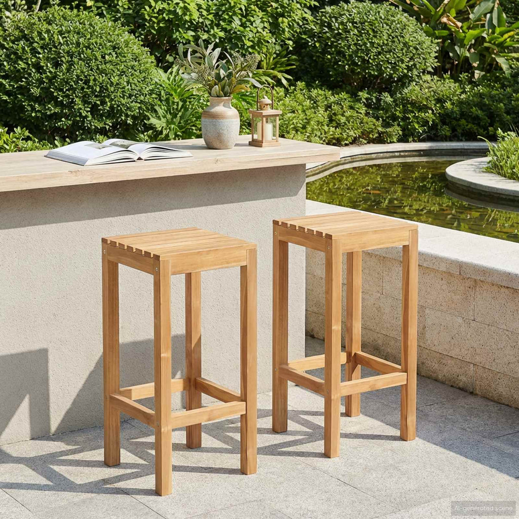 Barhocker 2 pcs Natur 35 x 35 x 75 cm Massivholz Teak