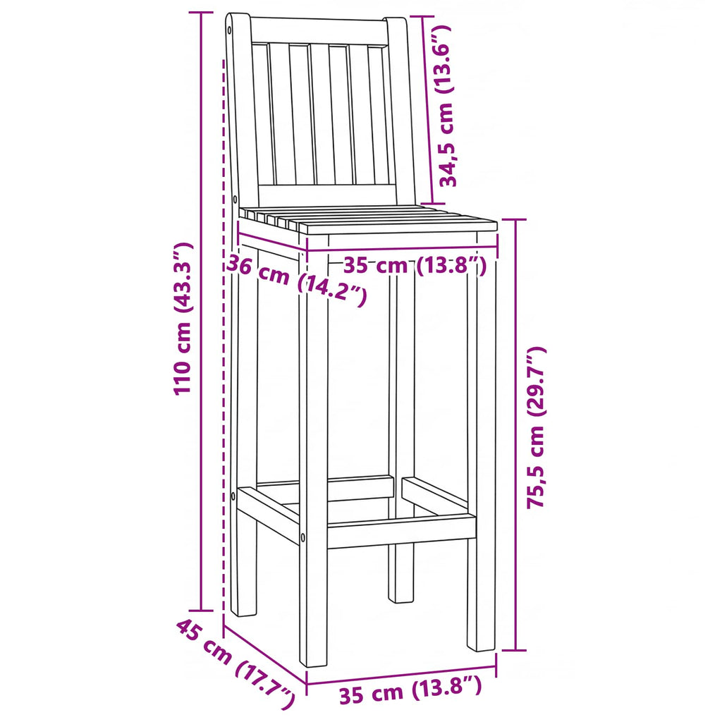 Barhocker 2 pcs Natur 35 x 45 x 110 cm Massivholz Teak