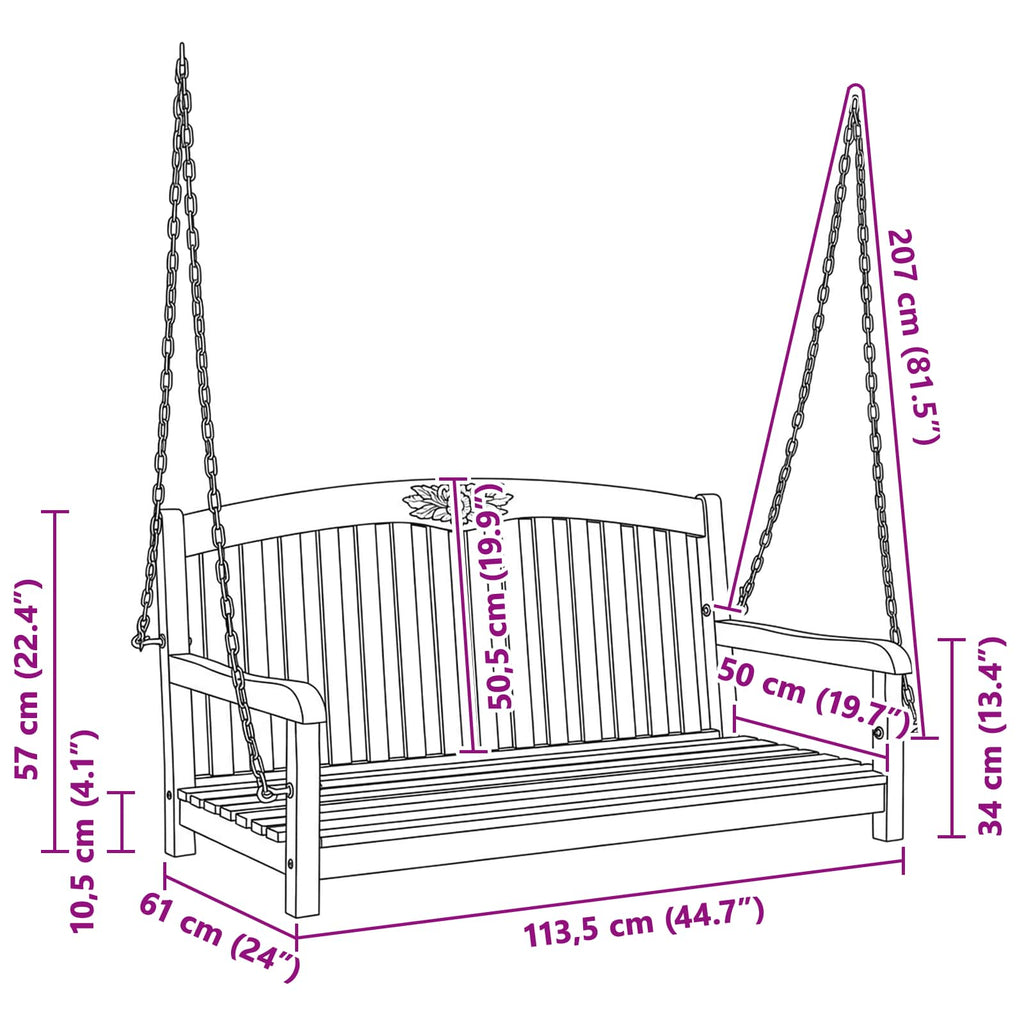 Schaukelbank Natur 114 x 61 x 61,5 cm Massivholz Teak