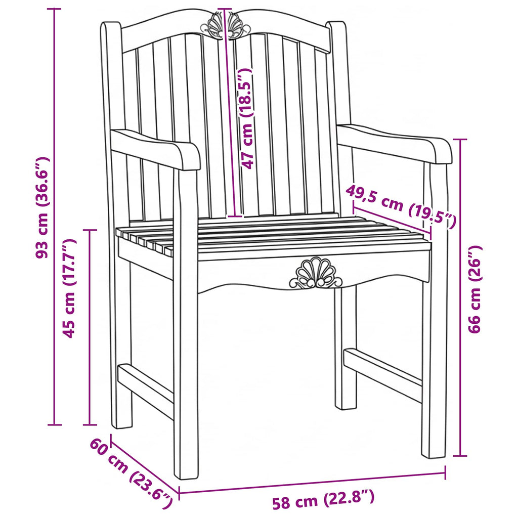 Gartenstuhl 2 pcs Natur 58 x 60 x 93 cm Massivholz Teak