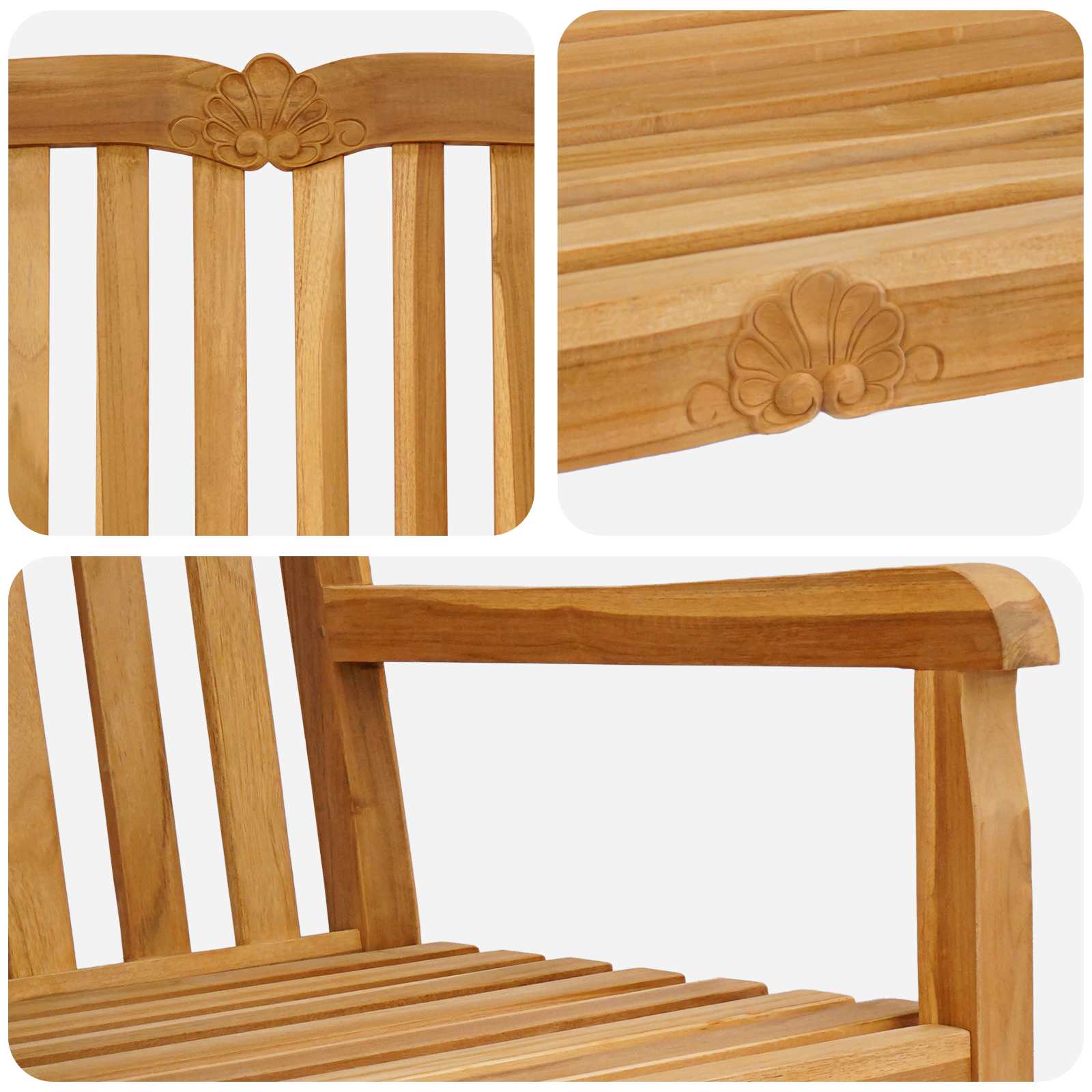 Handgefertigte Rosenbank 180,5 x 60 x 96 cm Massivholz Teak