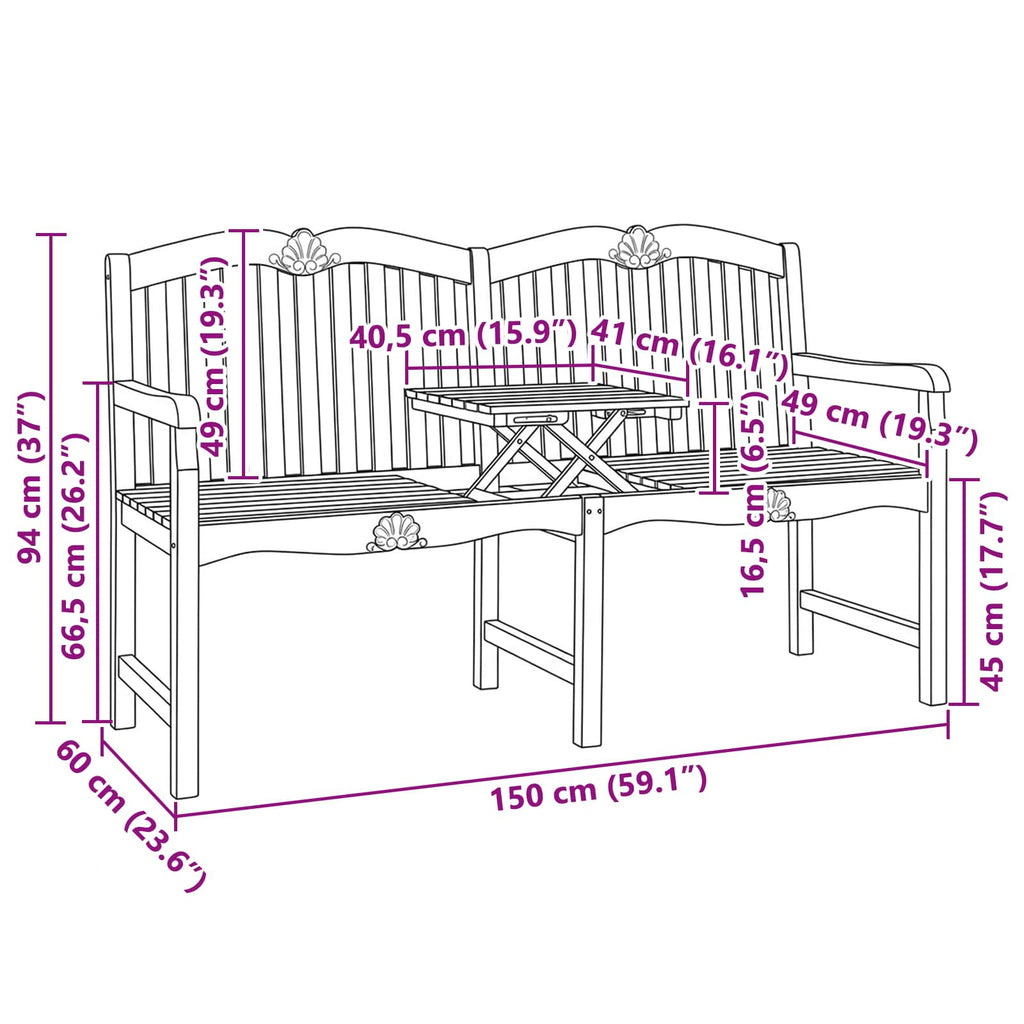 Handgefertigte Rosenbank Natur 155 x 60 x 94 cm Massivholz Teak