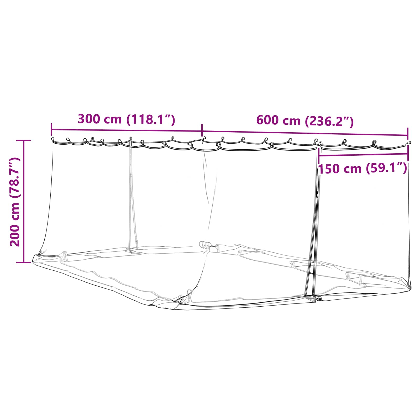Moskito-Netz für Pavillon 220 Mesh Schwarz 6 x 3 x 2 m