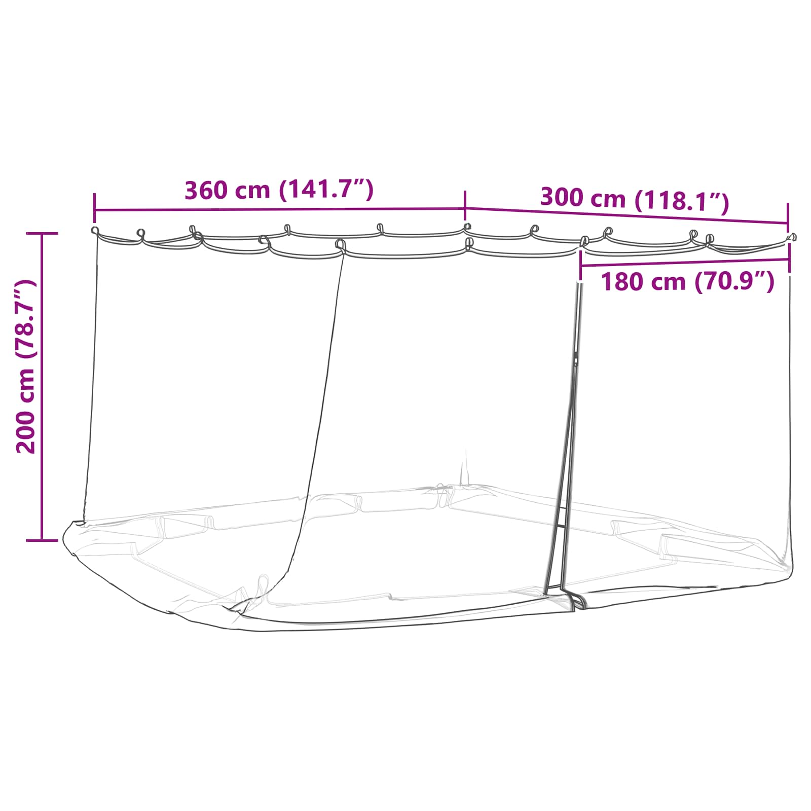 Moskito-Netz für Pavillon 220 Mesh Weiß 3,6 x 3 x 2 cm
