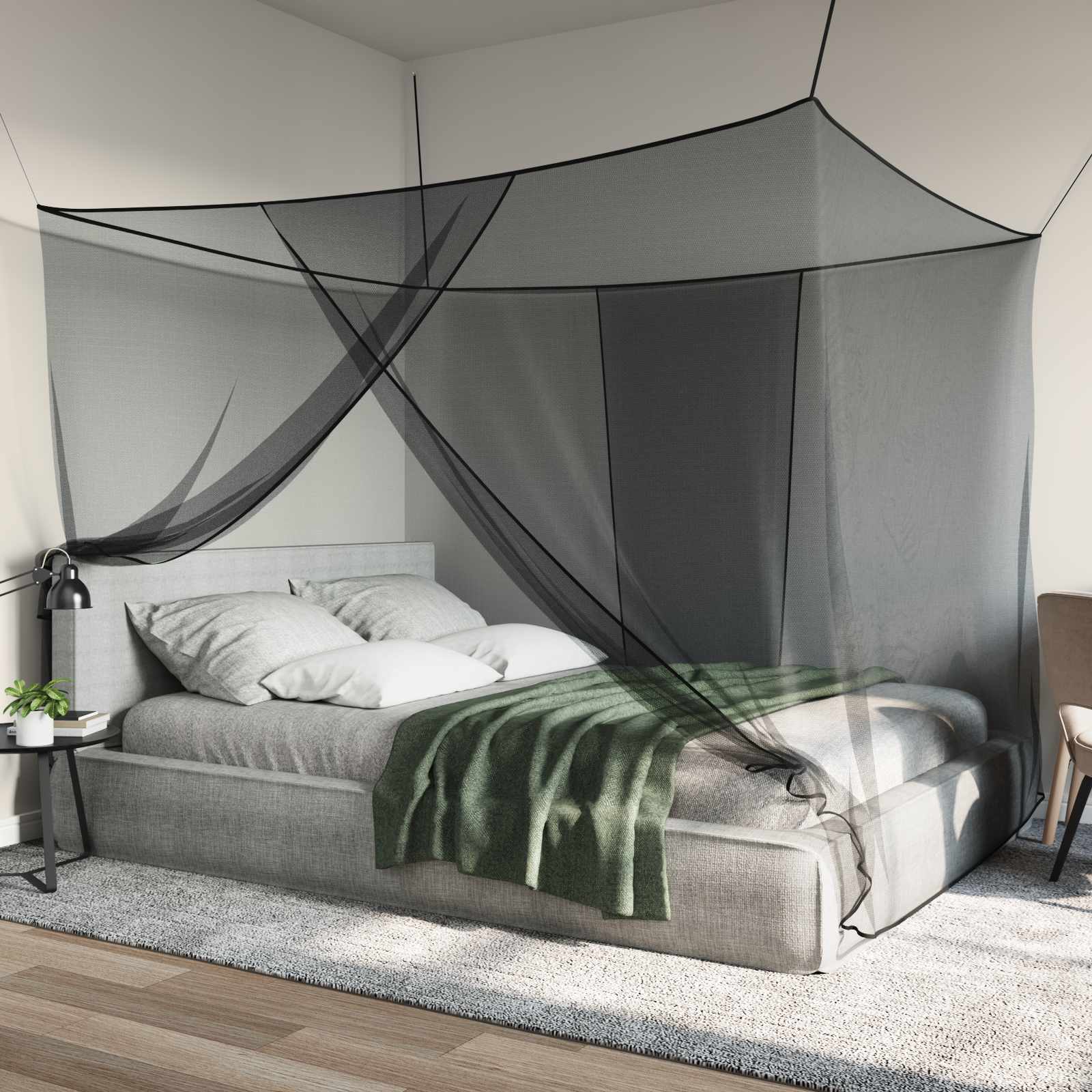Moskito-Netz für Bett 156 Maschen Schwarz 220 x 200 x 210 cm