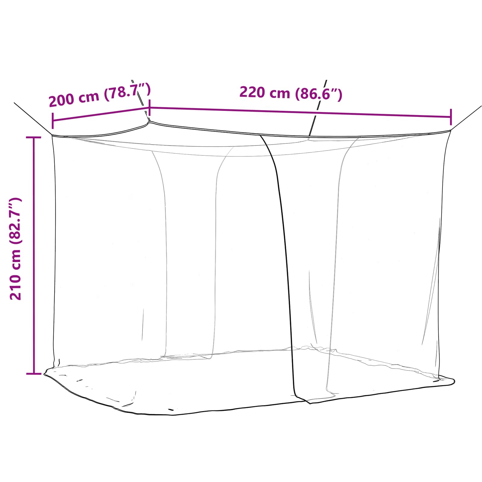 Moskito-Netz für Bett 156 Maschen Schwarz 220 x 200 x 210 cm