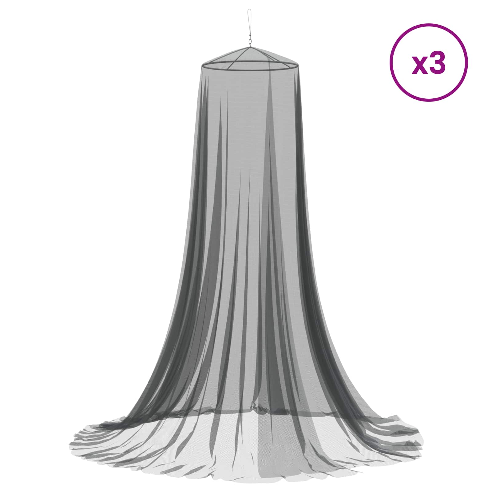 Moskito-Netz für das Bett 3 pcs 156 Mesh Schwarz ⌀56 x 220 cm