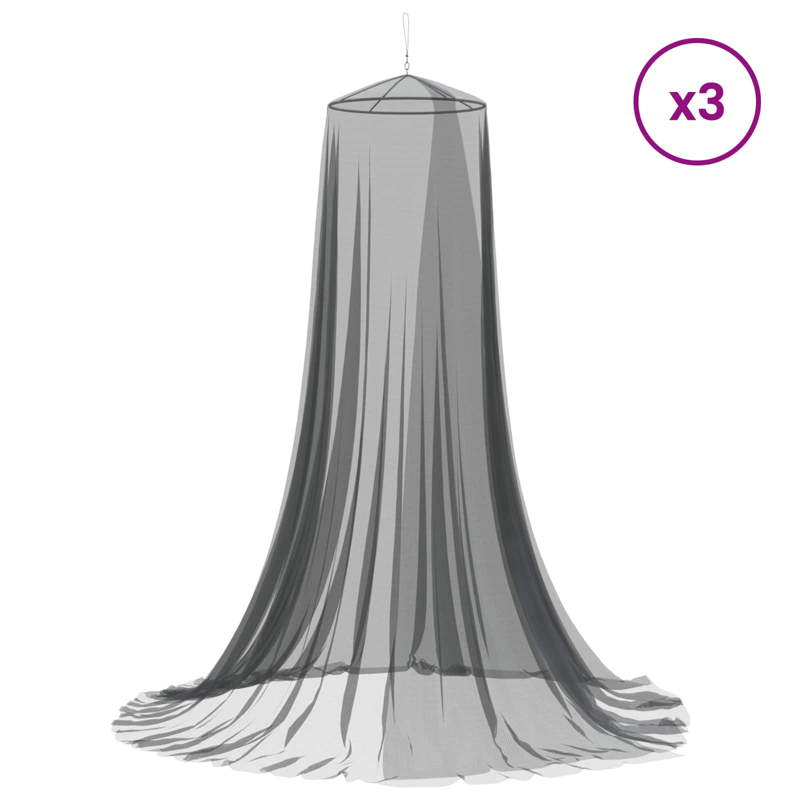 Moskito-Netz für das Bett 3 pcs 156 Mesh Schwarz ⌀56 x 220 cm