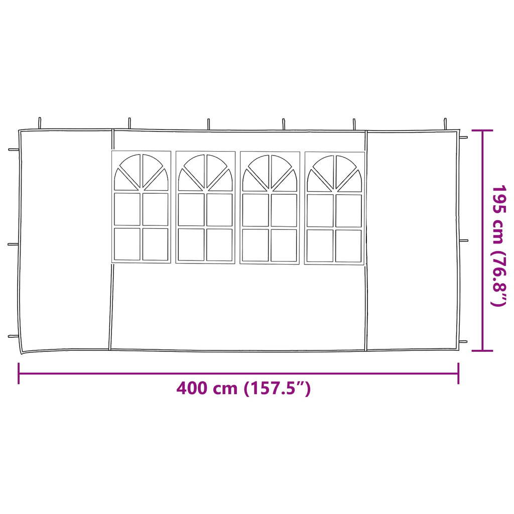 Party Zelt Seitenteil 2 pcs 400 x 195 cm Grün PE und Stahl