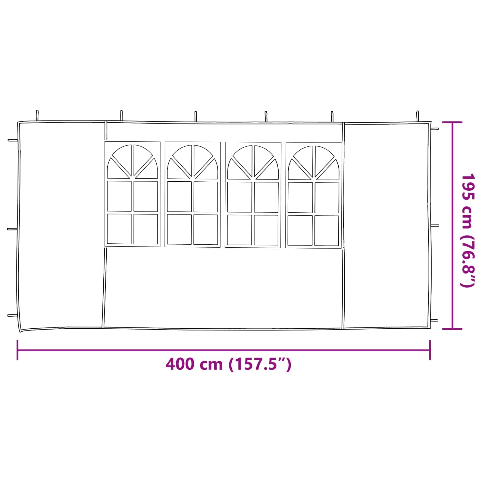 Party Zelt Seitenteil 2 pcs 400 x 195 cm Grün PE und Stahl