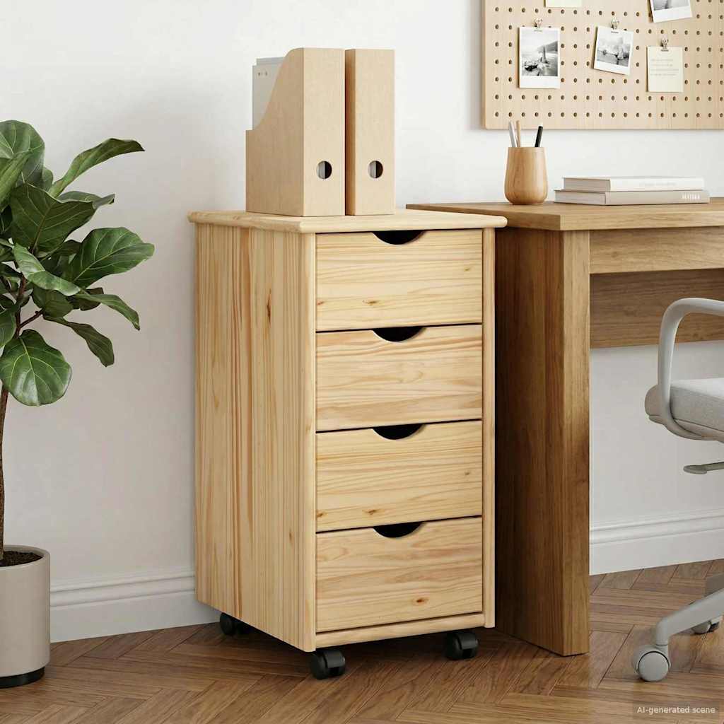 Rollschrank Mit Rad Braun 65,5 x 34 x 39 cm Massivholz Kiefer