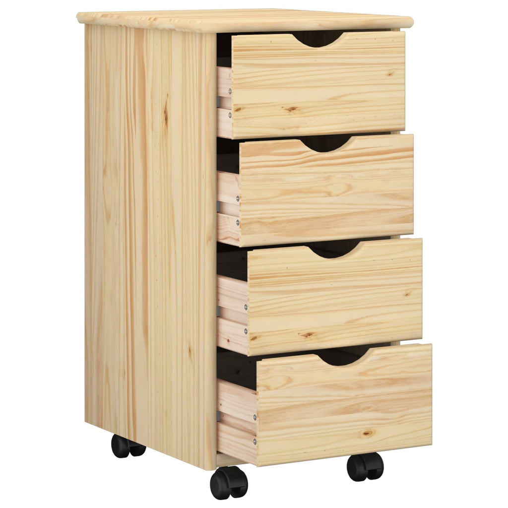Rollschrank Mit Rad Braun 65,5 x 34 x 39 cm Massivholz Kiefer